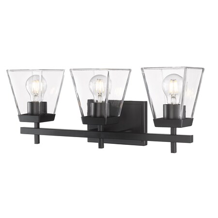 Z-Lite Lauren Vanity, 3-Light, 22 In.W x 6.5 In.L x 8.5 In.H, Matte Black/Clear 819-3V-MB
